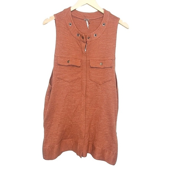 Free People Highway Knit Rust Orange Oversized Sweater Vest XS - Picture 1 of 7
